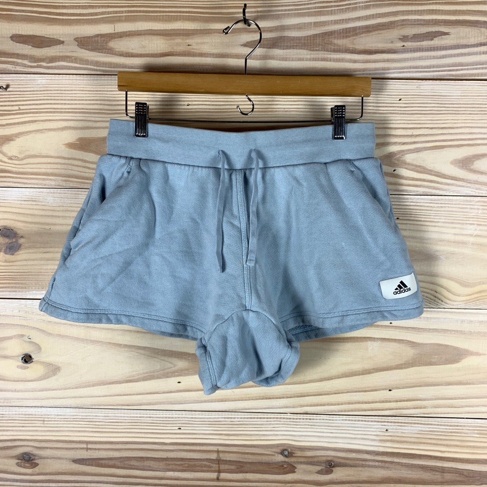 Adidas Shorts Womens Large Blue French Terry High Rise Drawstring Athletic
